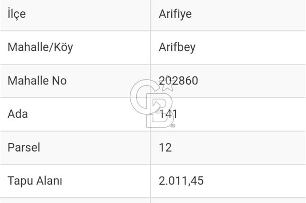 SAKARYA ARİFİYE ARİFBEY'DE %70 SANAYİ İMARLI 2011M2 ARSA