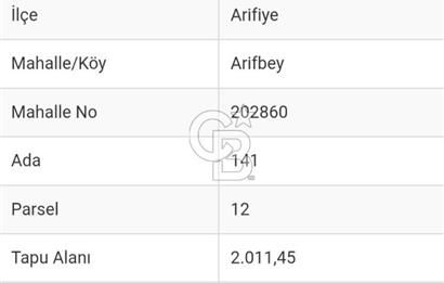 SAKARYA ARİFİYE ARİFBEY'DE %70 SANAYİ İMARLI 2011M2 ARSA