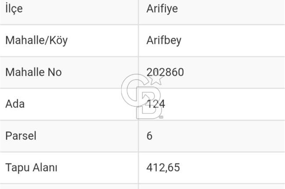 SAKARYA ARİFİYE ARİFBEY'DE %30 İMARLI 3 KAT İZİNLİ 412M2 SATILIK ARSA