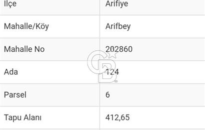 SAKARYA ARİFİYE ARİFBEY'DE %30 İMARLI 3 KAT İZİNLİ 412M2 SATILIK ARSA