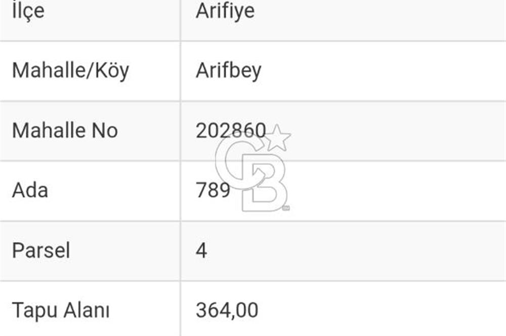 SAKARYA ARİFİYE ARİFBEY'DE SATILIK 364 M2 ARSA