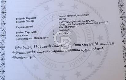 Dazkırı-Bozan Köyünde Satılık Konut, Besihane ve Müştemilatı