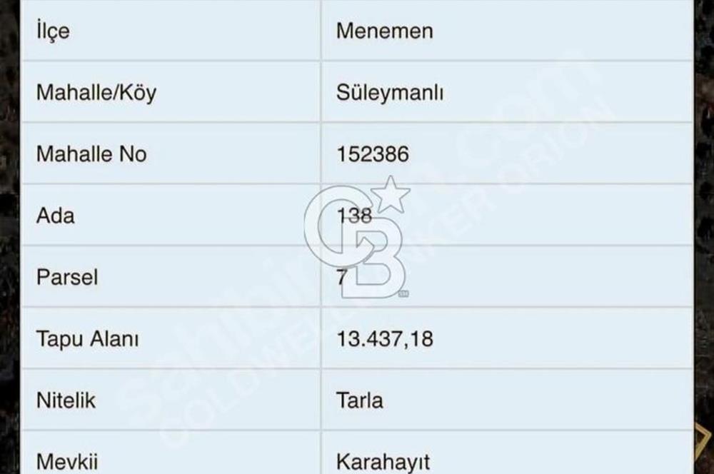 MENEMEN SÜLEYMANLI'DA SATILIK TARLA