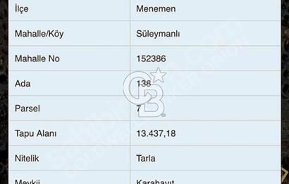 MENEMEN SÜLEYMANLI'DA SATILIK TARLA