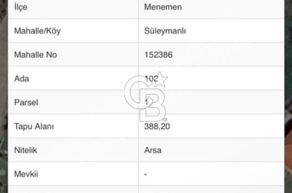 MENEMEN SÜLEYMANLI'DA 388 M İMARLI ARSA