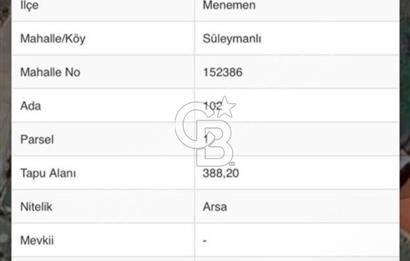 MENEMEN SÜLEYMANLI'DA 388 M İMARLI ARSA