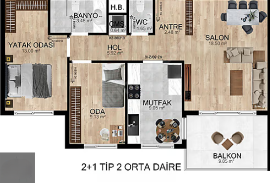 Kayalar Sky’da Satılık 2+1 Lüks Daire
