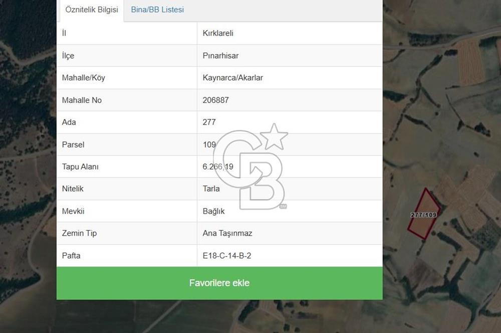 Satılık 6.266 m2 Tarla. Kırklareli Pınarhisar’da uygun fiyatlı yatırım fırsatı.