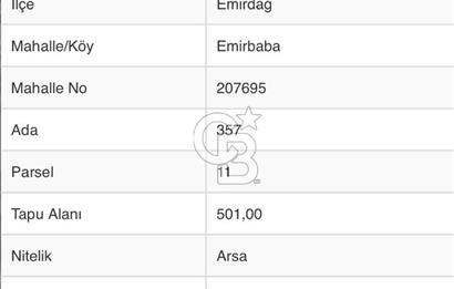 CB CITY' DEN AFYONKARAHİSAR EMİRDAĞ EMİRBABA MAH SATILIK ARSA