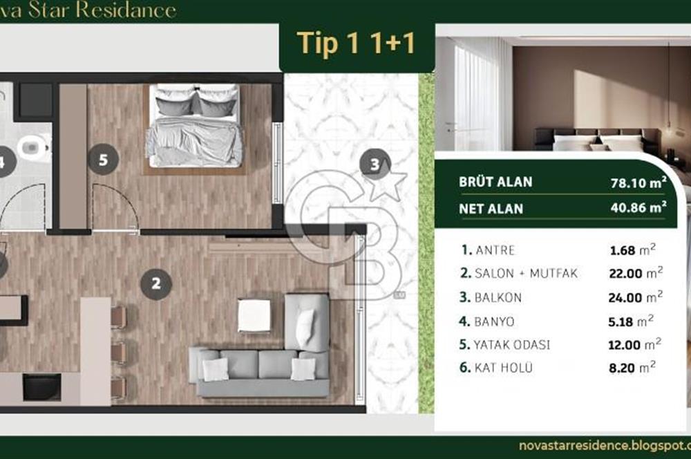 Bayraklı Doğançay'da Satılık 1+1 Merkezi Sistem Daire