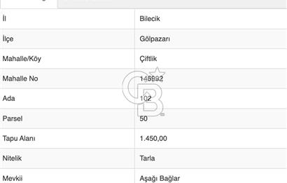 BİLECİK GÖLPAZARI YATIRIMLIK 1.450 m² STRATEJİK TARLA