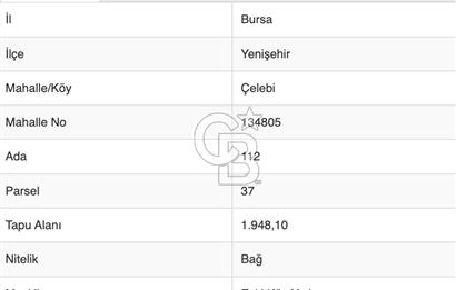 BURSA YENİŞEHİR ÇELEBİDE YATIRIMLIK 1.948 m² MÜSTAKİL BAĞ