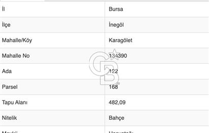 BURSA İNEGÖL'DE KEYİFLİ & YATIRIMLIK 482 m² MÜSTAKİL BAHÇE
