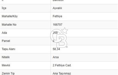 AYVALIK FETHİYE MAHALLESİNDE İMARLI ARSA