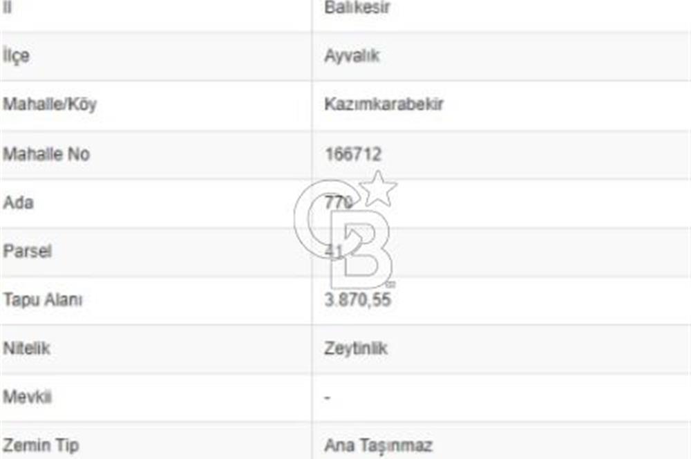 AYVALIK KAZIMKARABEKİRDE YANYANA 2 PARSEL ZEYTİNLİK