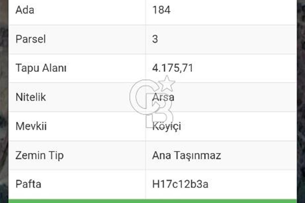 ÇANAKKALE ÇAN DONDURMA'DA KÖYİÇİ SATILIK ARSA 4175M2