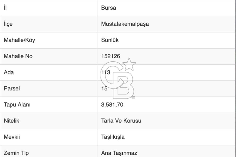 CB BLACK'TAN MUSTAFAKEMALPAŞA SATILIK TARLA