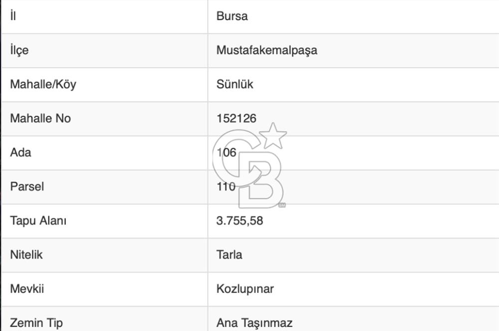 CB BLACK'TAN MUSTAFAKEMALPAŞA SATILIK TARLA