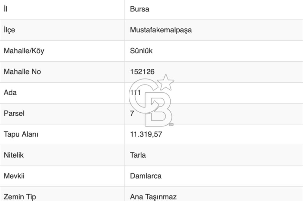 CB BLACK'TAN MUSTAFAKEMALPAŞA SATILIK TARLA