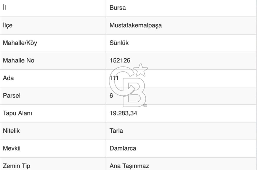 CB BLACK'TAN MUSTAFAKEMALPAŞA SATILIK TARLA