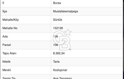 CB BLACK'TAN MUSTAFAKEMALPAŞA SATILIK TARLA