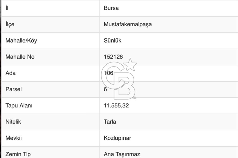 CB BLACK'TAN MUSTAFAKEMALPAŞA SATILIK TARLA