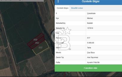 ÇANAKKALE MERKEZ KALAFAT KÖYÜNDE SATILIK 5.000 m2 ARAZİ