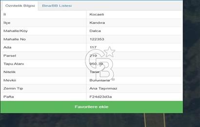KANDIRA DALCA'DA SATILIK 950 M2 YATIRIMLIK FIRSAT ARAZİ