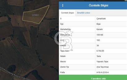 ÇANAKKALE BİGA'DA YOLA CEPHELİ 8764 M2 SATILIK HESAPLI TARLA