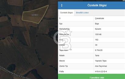 ÇANAKKALE BİGA'DA YOLA CEPHELİ 8764 M2 SATILIK HESAPLI TARLA