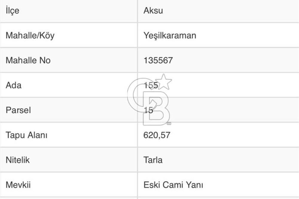 ANTALYA AKSU YEŞİLKARAMAN DA ACİL SATILIK YATIRIMLIK TARLA