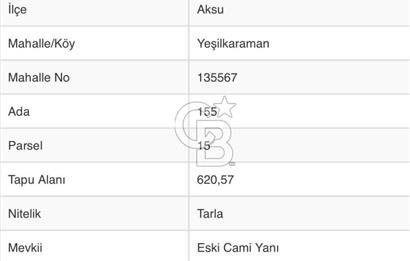 ANTALYA AKSU YEŞİLKARAMAN DA ACİL SATILIK YATIRIMLIK TARLA
