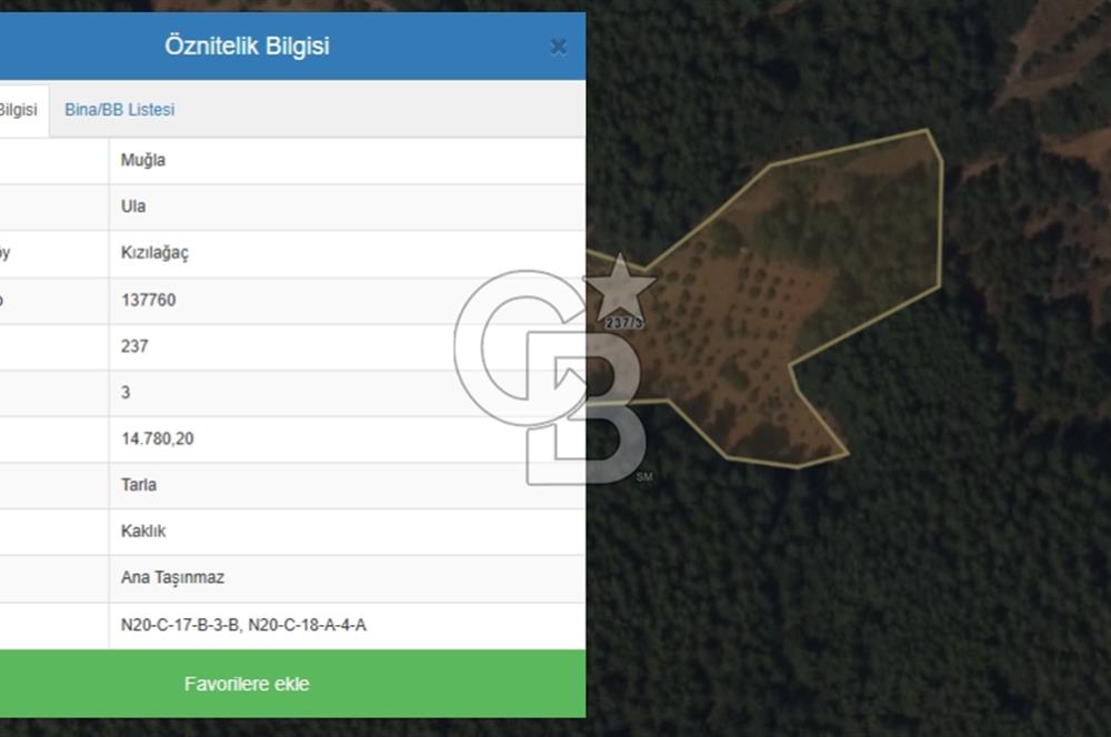 Muğla Ula Kızılağaç ta 14.780 m² yatırımlık Tarla