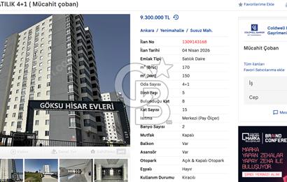 HİSAR SİTESİ SATILIK 4+1 ( Mücahit çoban)