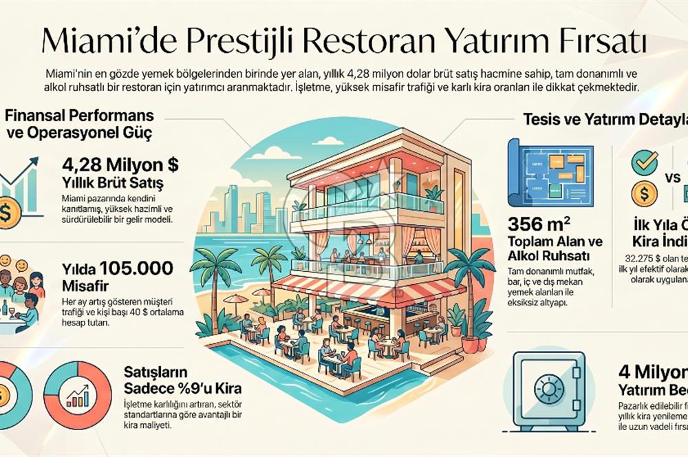 Miami'nin Kalbinde Yüksek Getirili Satılık Premium Restoran