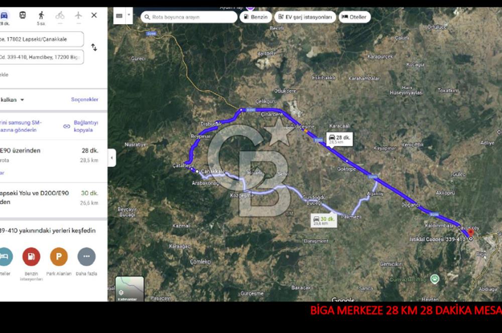 LAPSEKİ'DE GES VE ÇİFTLİK YATIRIMINA UYGUN SATILIK TARLA