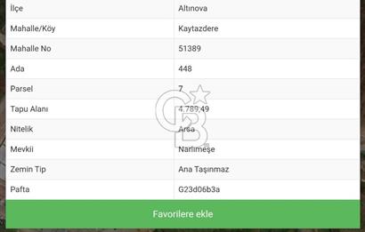 YALOVA ALTINOVA KAYTAZDERE SATILIK K.SANAYİ İMARLI ARSA! 4790M2