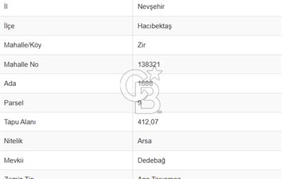 HACIBEKTAŞ ZİR MAHALLESİ YATIRIMLIK İMARLI ARSA
