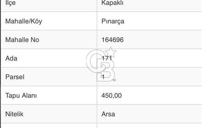 Tekirdağ Kapaklı Pınarça'da 450m2 Arsa