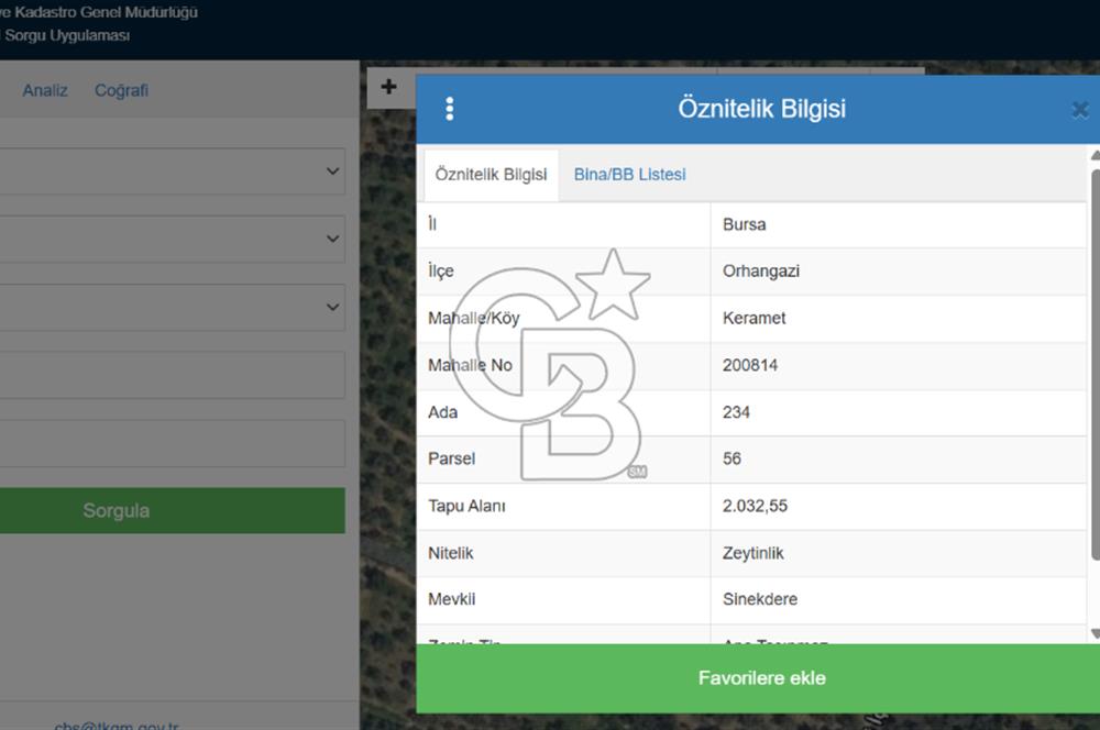 BURSA ORHANGAZİ KERAMET DE SATILIK 2032 M2 ZEYTİNLİK YOLU VAR