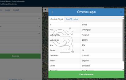 BURSA ORHANGAZİ KERAMET DE SATILIK 2032 M2 ZEYTİNLİK YOLU VAR