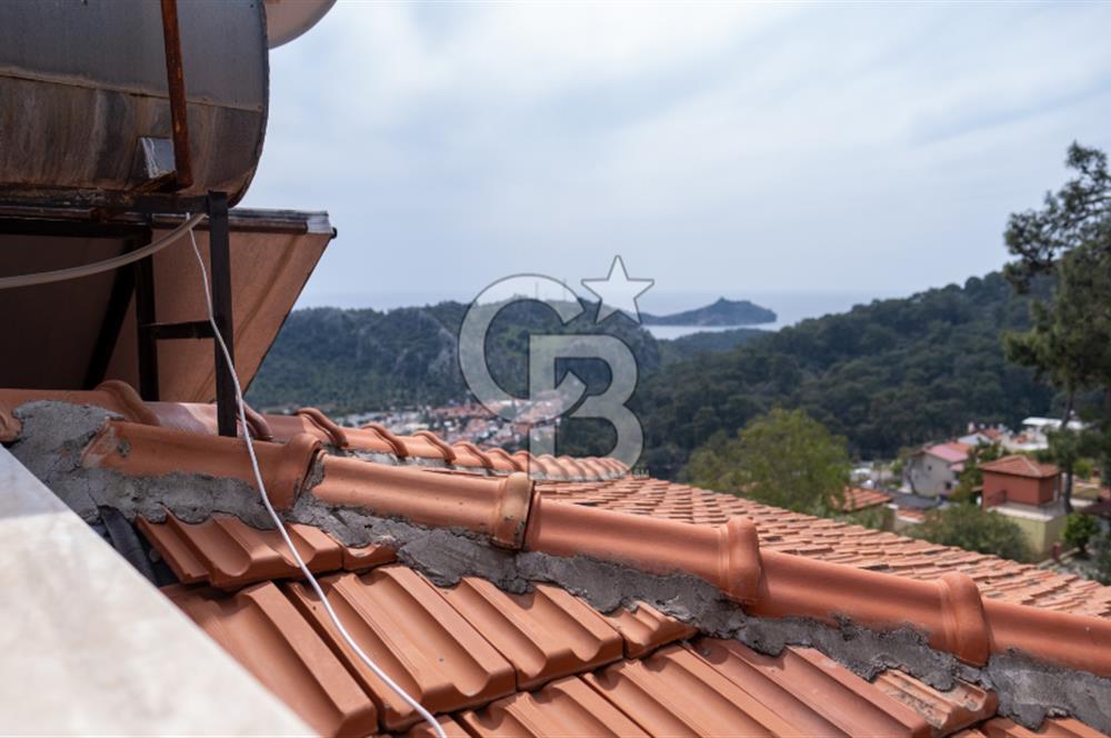 PANOROMİK DENİZ MANZARALI Sarıgerme'de Kiralık Eşyalı 3+1 Bahçe Tripleks