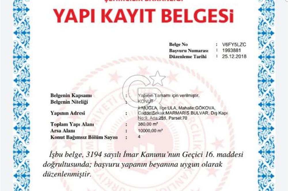 Gökova'da Satılık 80 Milyon TL Villa İmarlı Arsa