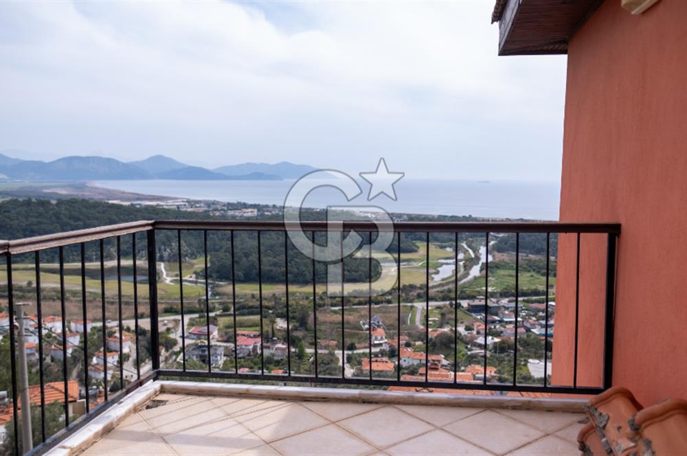 PANOROMİK DENİZ MANZARALI Sarıgerme'de Kiralık Eşyalı 3+1 Bahçe Tripleks