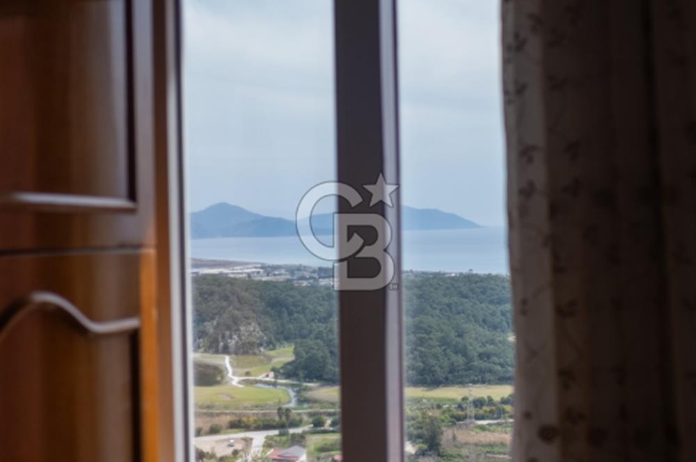 PANOROMİK DENİZ MANZARALI Sarıgerme'de Kiralık Eşyalı 3+1 Bahçe Tripleks