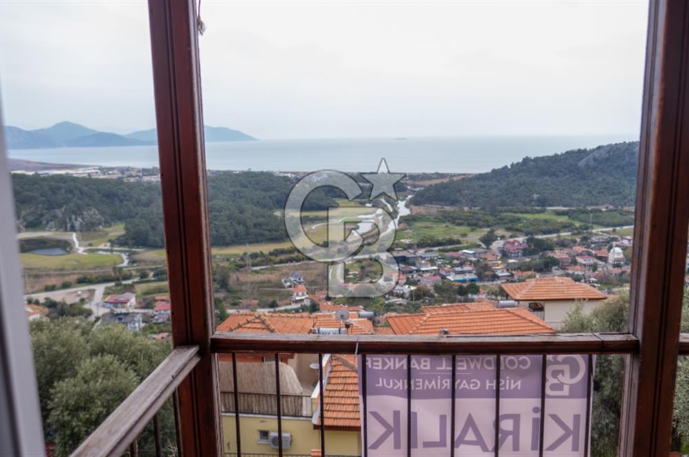 PANOROMİK DENİZ MANZARALI Sarıgerme'de Kiralık Eşyalı 3+1 Bahçe Tripleks