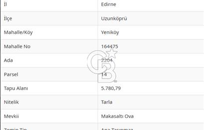 Edirne Uzunköprü Yeniköy Sulu Tarıma Uygun Satılık Tarla
