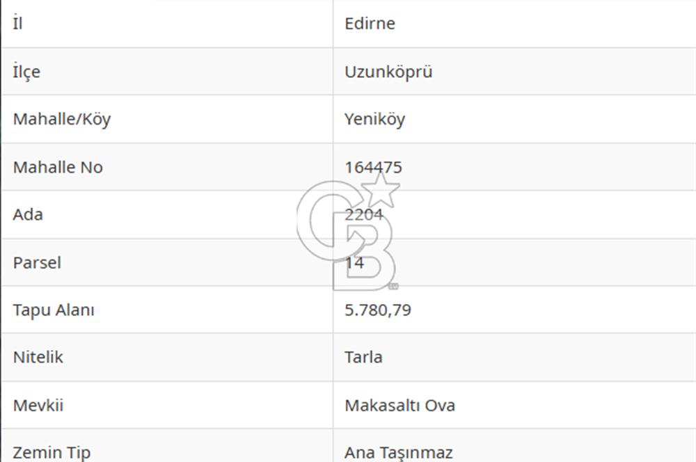 Edirne Uzunköprü Yeniköy Sulu Tarıma Uygun Satılık Tarla