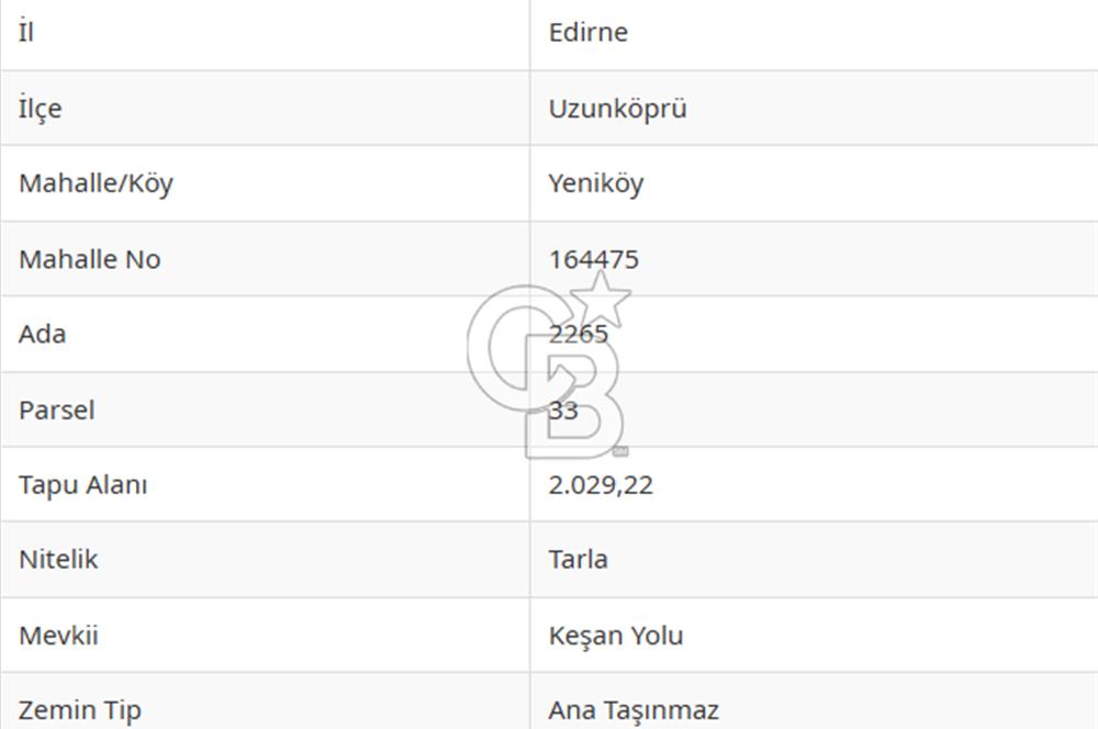 Edirne Uzunköprü Yeniköy Satılık Yatırımlık Tarla