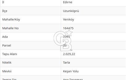Edirne Uzunköprü Yeniköy Satılık Yatırımlık Tarla